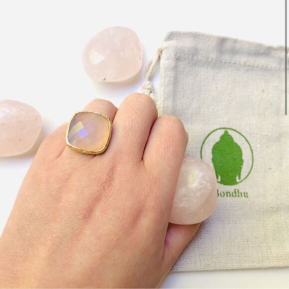 Genuine Rose Quartz 14K Plated Adjustable Ring NWT - Picture 2 of 6